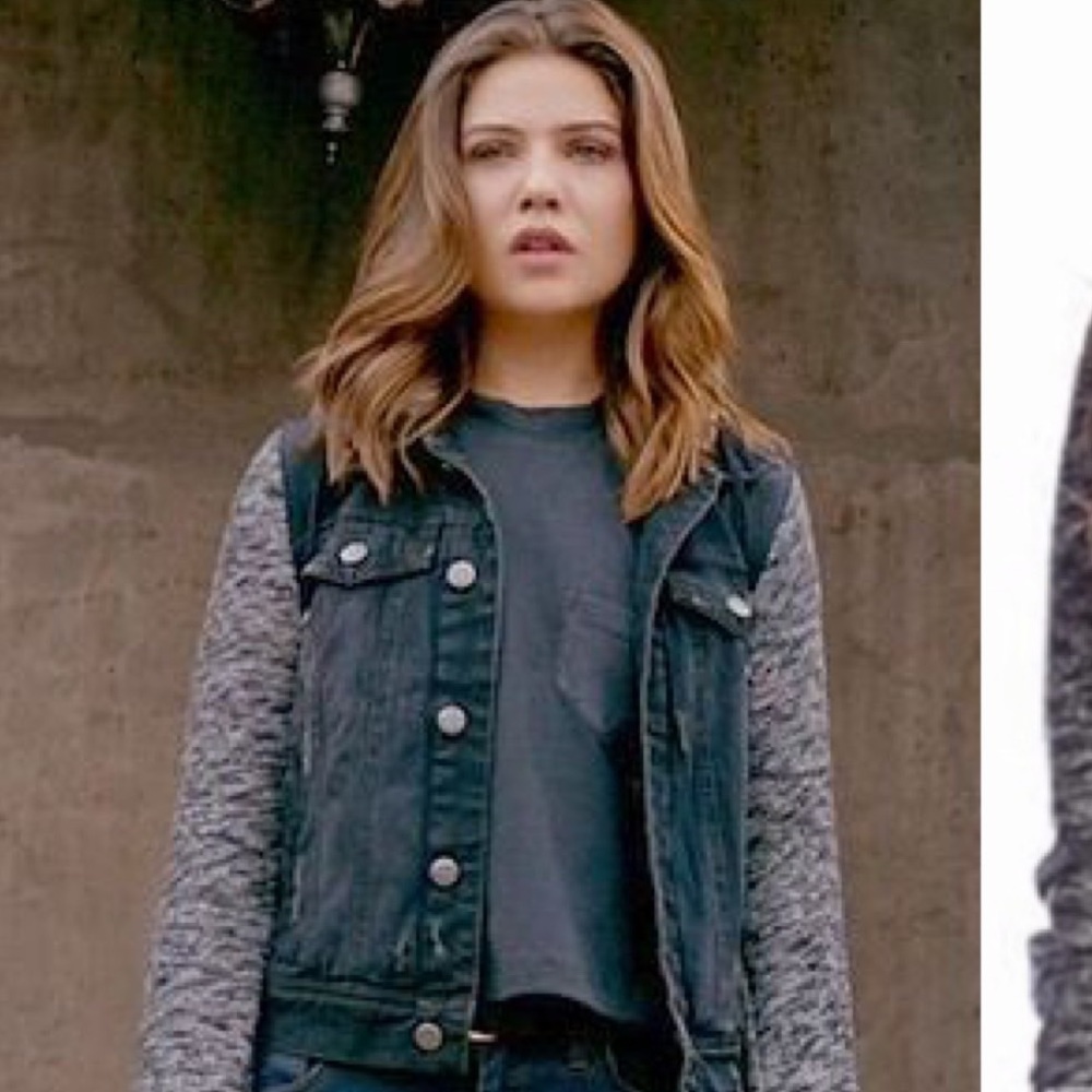 Free People Knit Hooded Distressed Denim Jacket